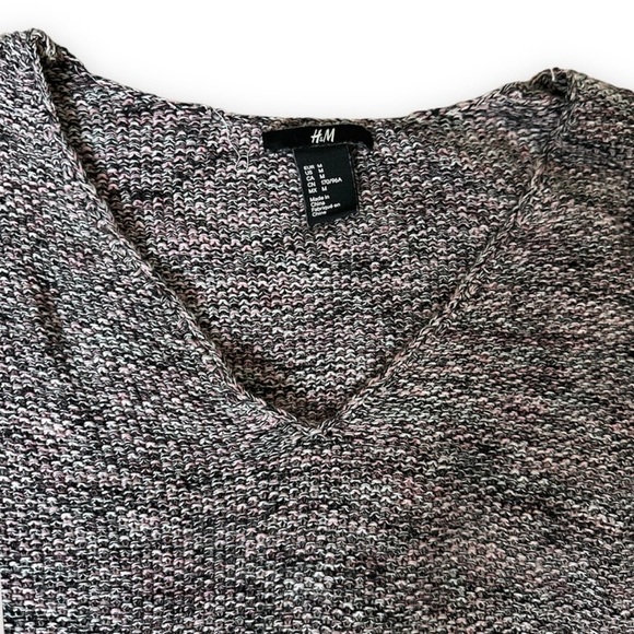 H&M Pink Black Marled Sweater Space Dye V-neck Long Sleeve Pullover Size Medium - Picture 3 of 11